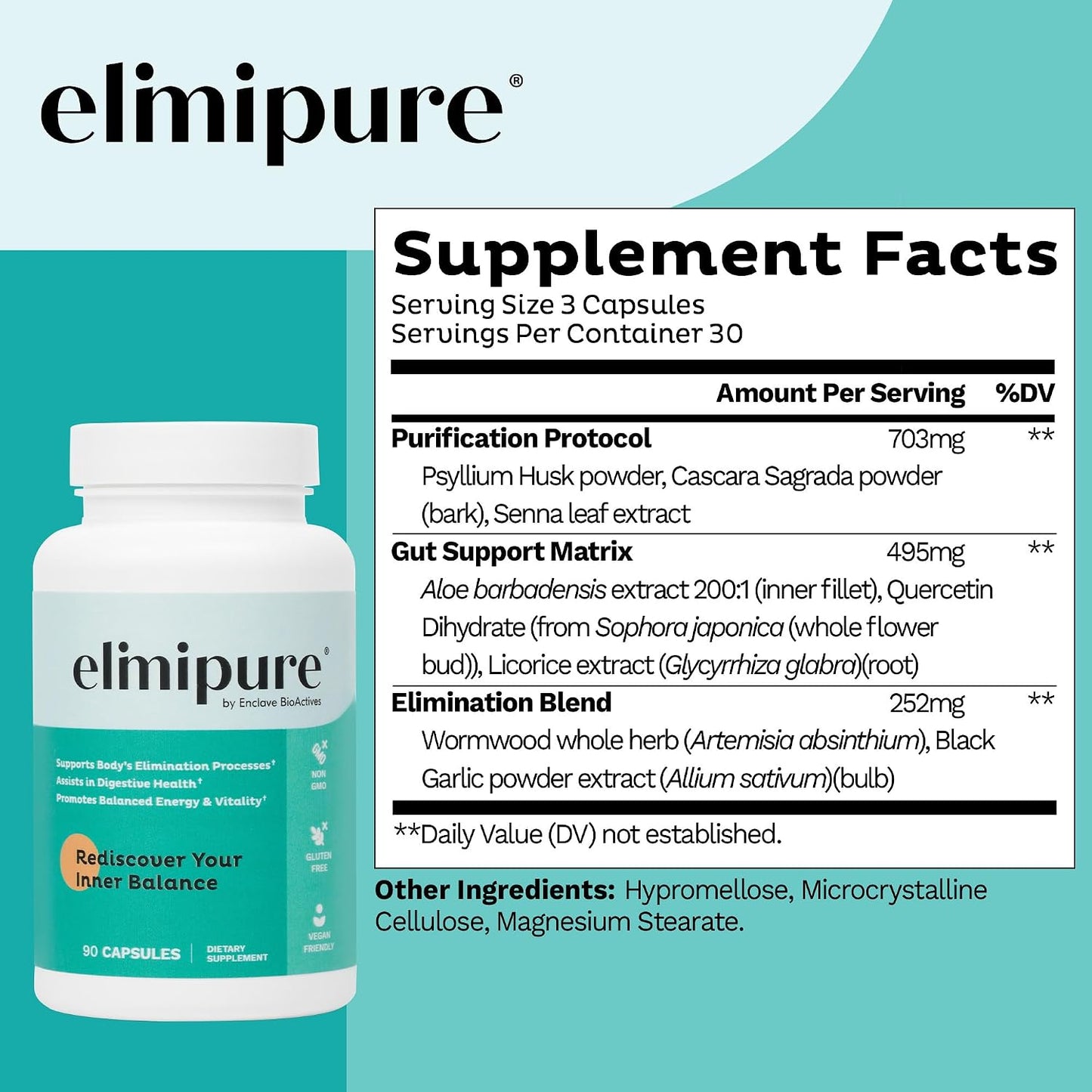 Elimipure Gut Cleanse & Restore Supplement, Regularity Support, 90 Caps